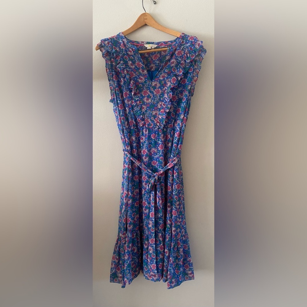BODEN Elise SheerLuxe Floral Blue Sleeveless Dress size 12 - Picture 7 of 16
